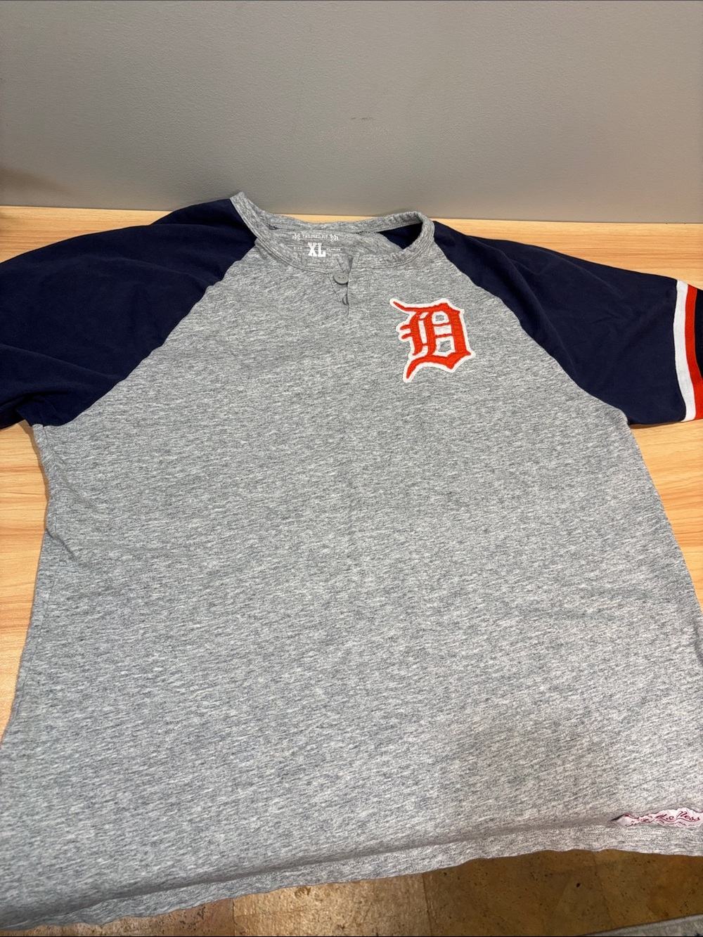 Mitchell & Ness Gray and Navy Raglan Tee with Orange D Patch